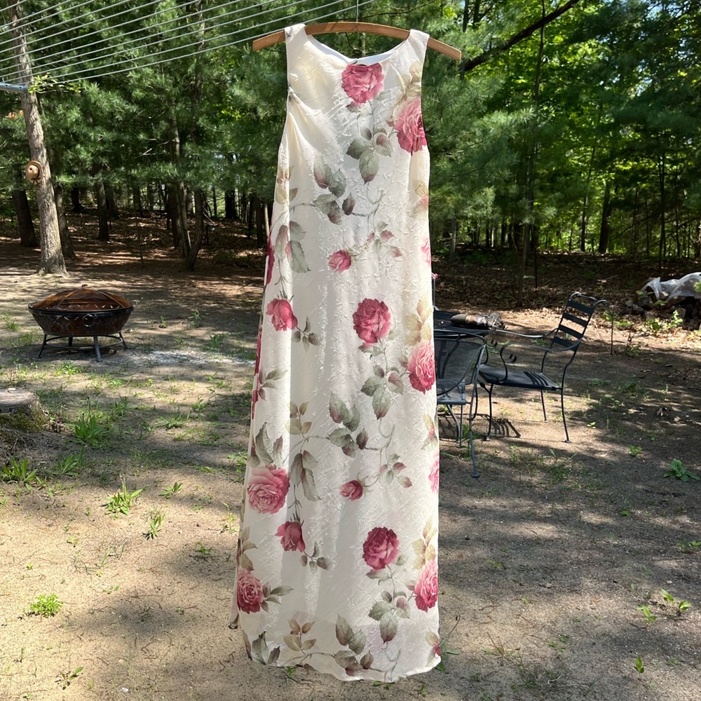 90s Connected Rose Print Maxi Tank Dress NWT High Neck Summer Dressy Size 8 P